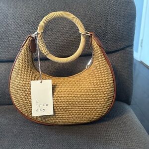 A New Day Beige Woven Hobo Bag